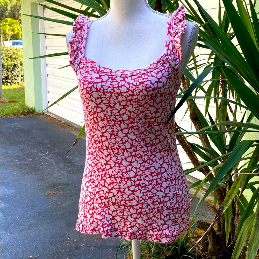 Red and White Ruffle Strap Tank Top - Picture 2 of 6